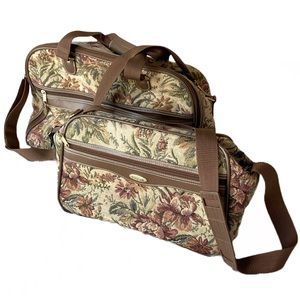 Vintage Jaguar Tapestry Floral Duffel Travel Bag 2 Piece Luggage Set